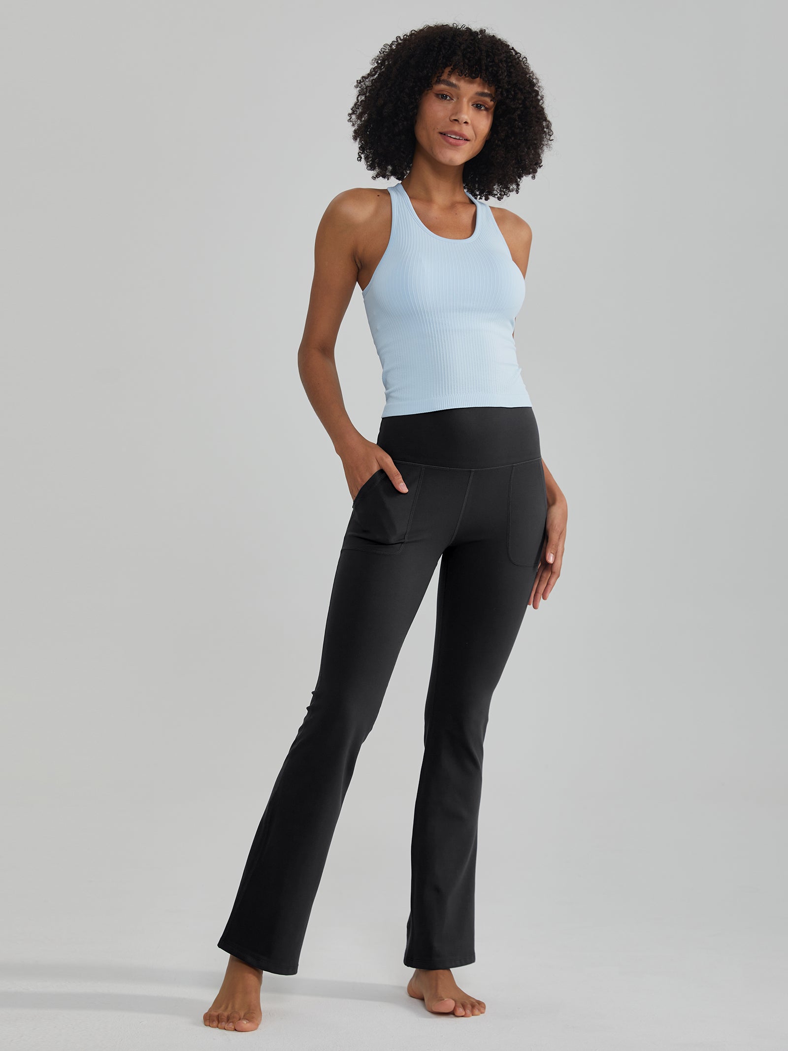 Widened High-Waisted Flared Yoga Pants Double Sided Front Pocket