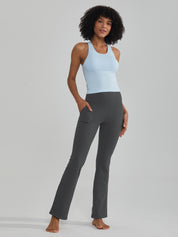 Widened High-Waisted Flared Yoga Pants Double Sided Front Pocket