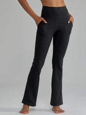 Widened High-Waisted Flared Yoga Pants Double Sided Front Pocket