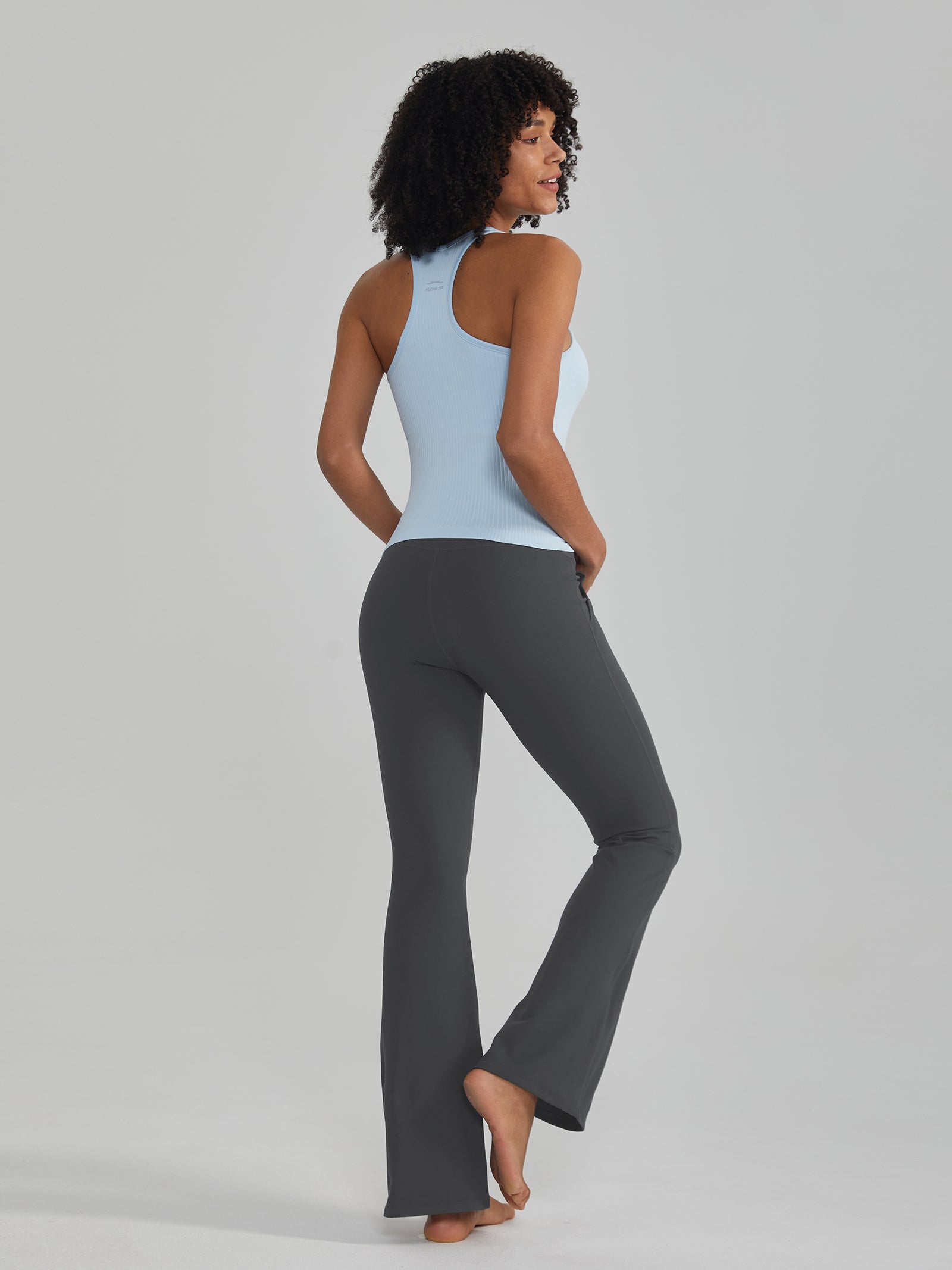 Widened High-Waisted Flared Yoga Pants Double Sided Front Pocket