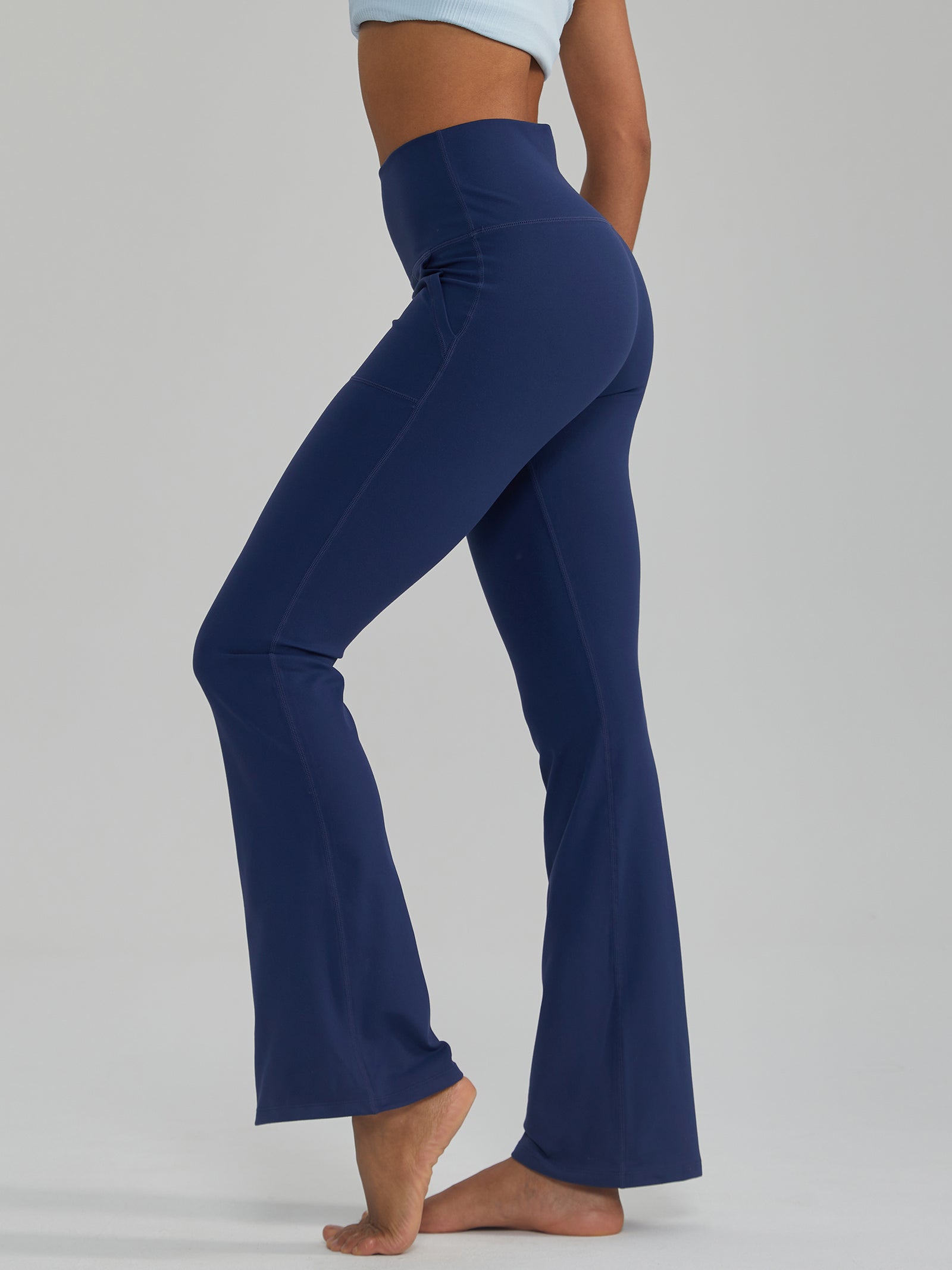 Widened High-Waisted Flared Yoga Pants Double Sided Front Pocket