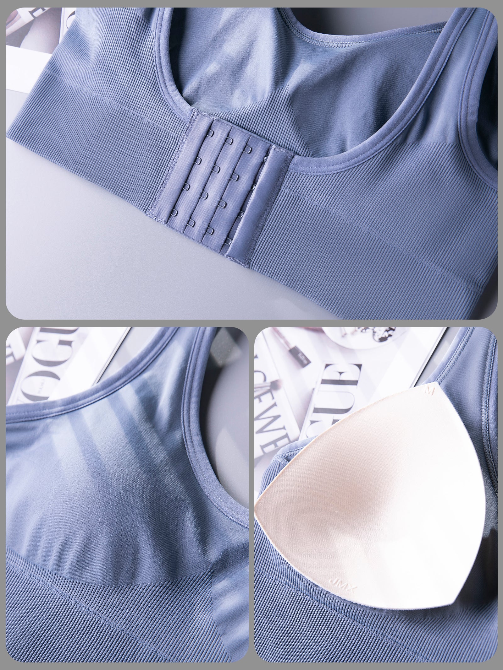 Classic Adjustable Sports Bra with Four-Row Hook Closure