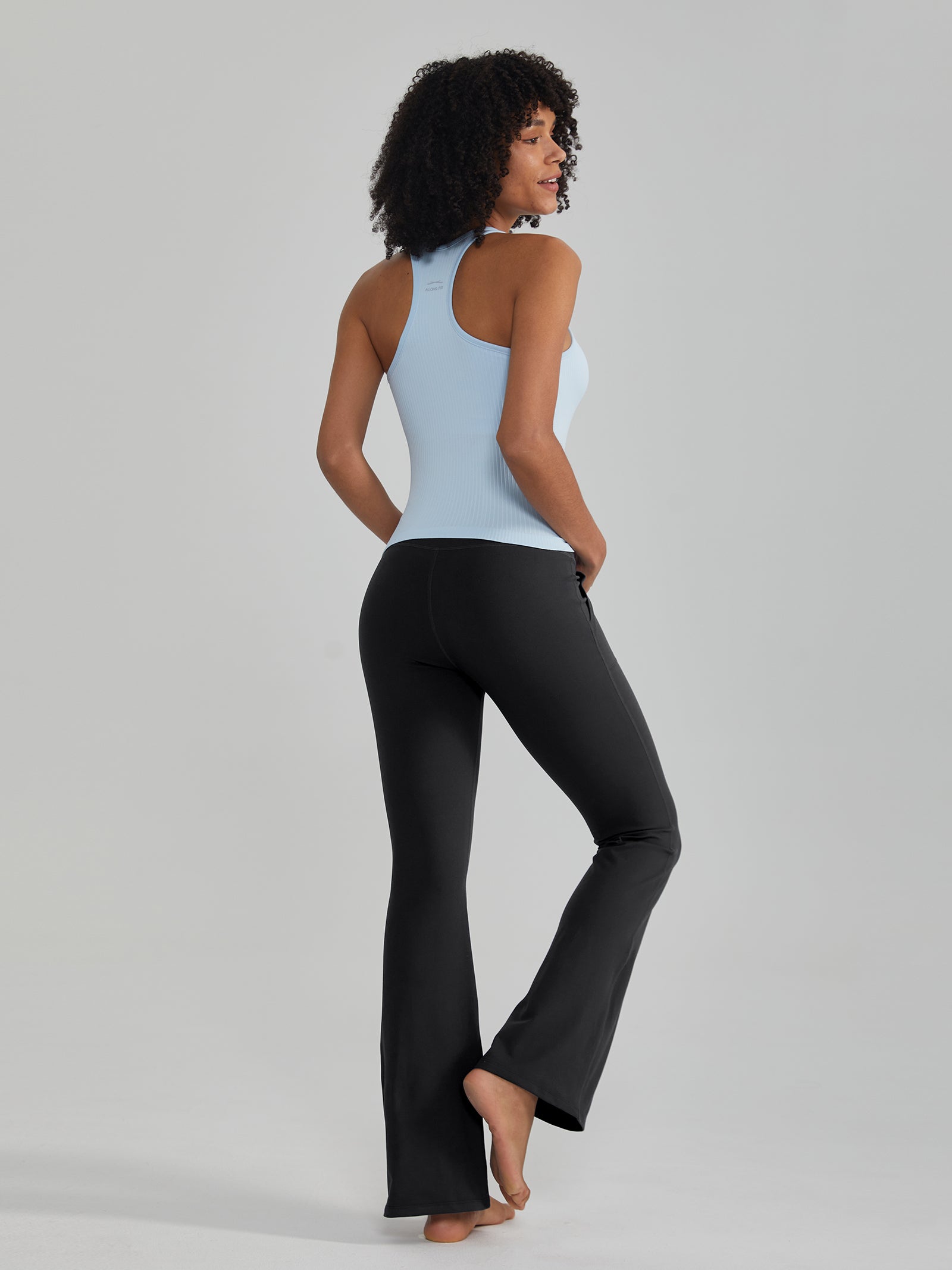 Widened High-Waisted Flared Yoga Pants Double Sided Front Pocket