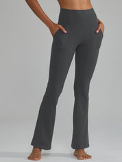 Widened High-Waisted Flared Yoga Pants Double Sided Front Pocket